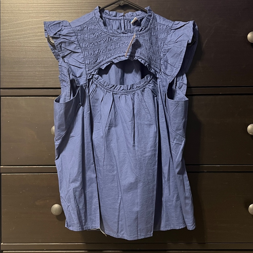 Old Navy Blue Ruffle Sleeve Blouse